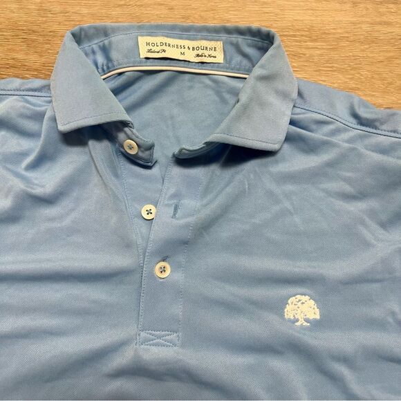 Holderness & Bourne Tailored Performance Polo Shirt medium Golfer Men Blue FLAW - Picture 5 of 10
